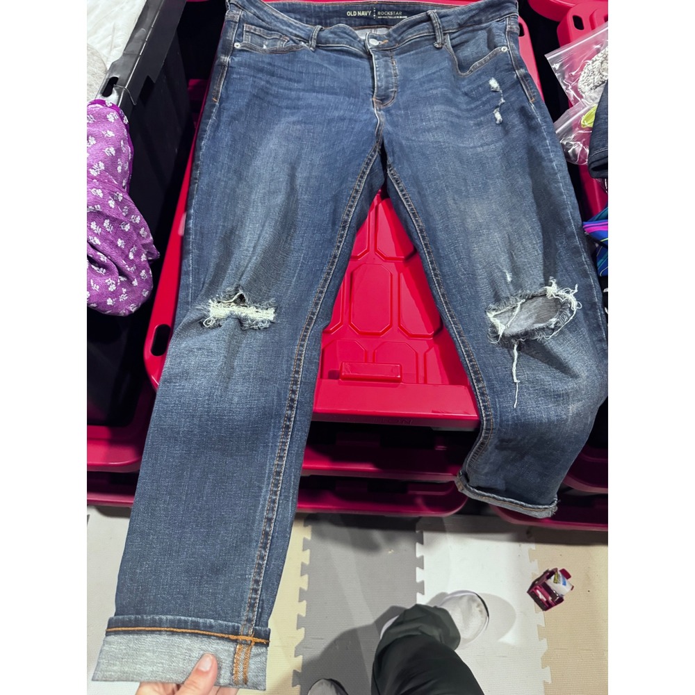 Old Navy Rockstar Mid Rise Skinny Distressed Jeans Dark Wash Denim Size 16